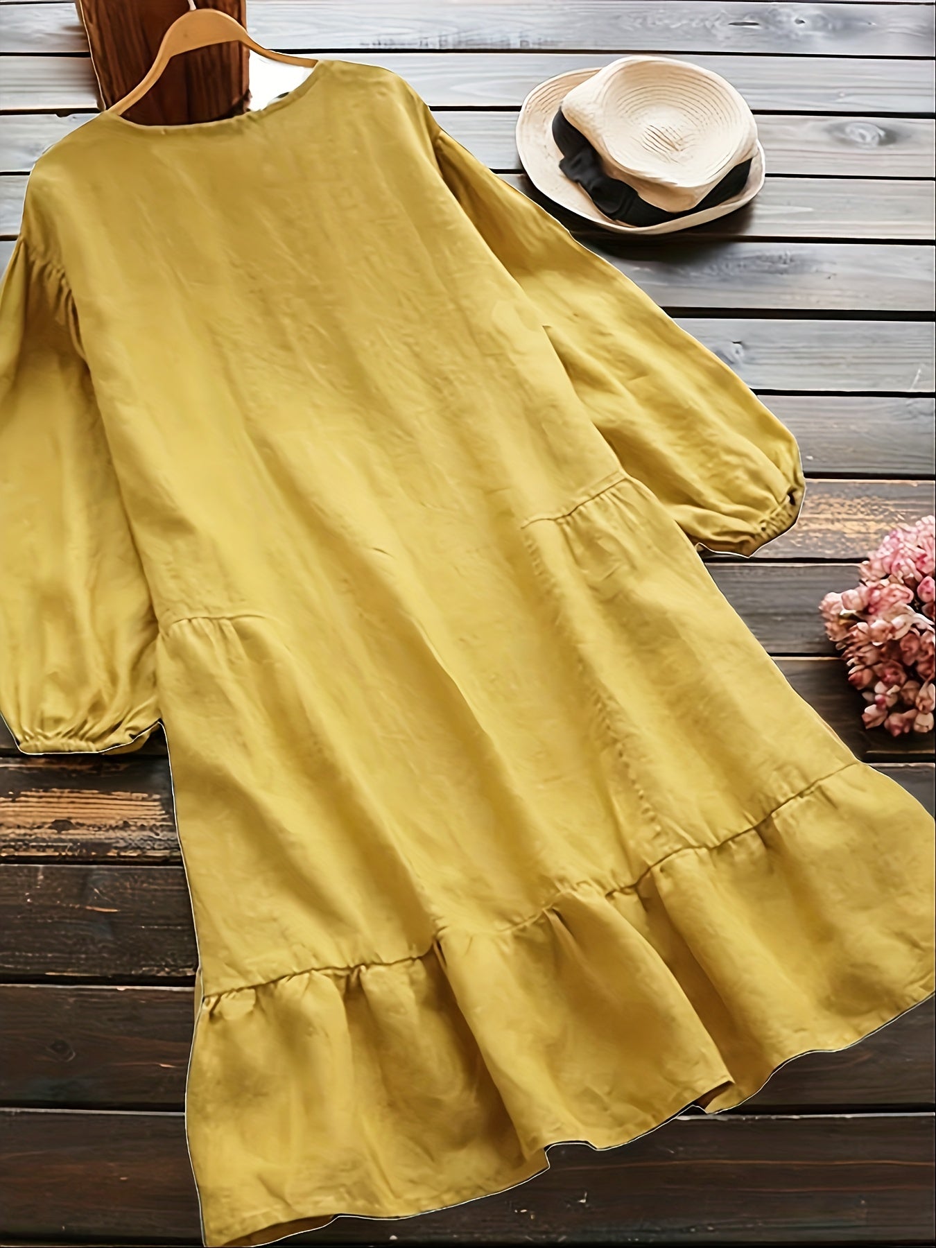 Casual Lantern Sleeve Midi Dress Women's Plus