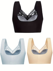3pcs Full Coverage Lace Wireless Bras for Women's Lingerie