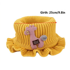 Girls Knitted Ruffled Scarf With Giraffe Patch Winter Neck Protector