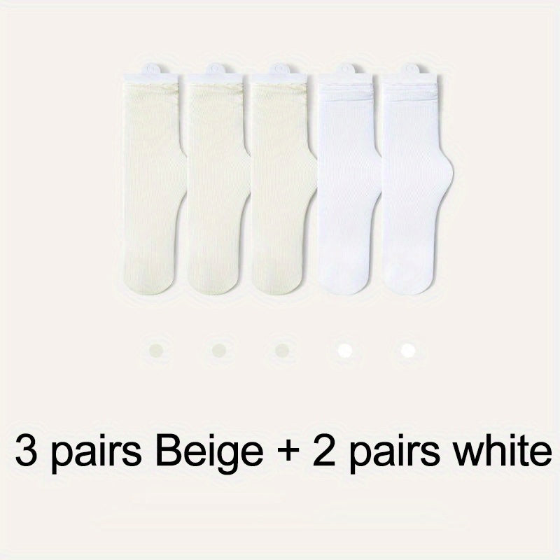 5 Pairs Comfy & Breathable Women's Solid Socks All-match Stockings