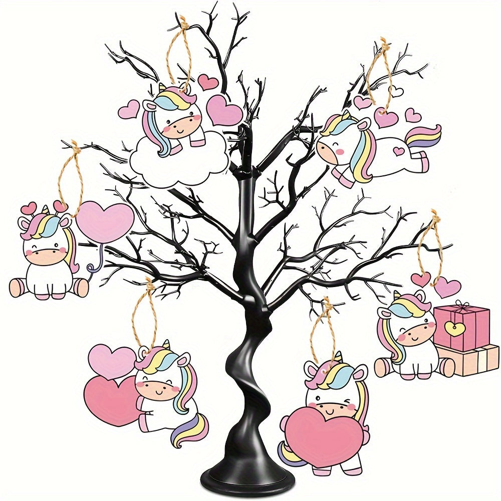 6pcs Unicorn Pink Heart Rainbow Valentines Ornaments Set