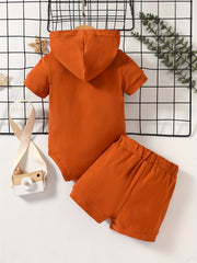2pcs Baby Boys Mama's Boy Hooded Onesie & Shorts Set
