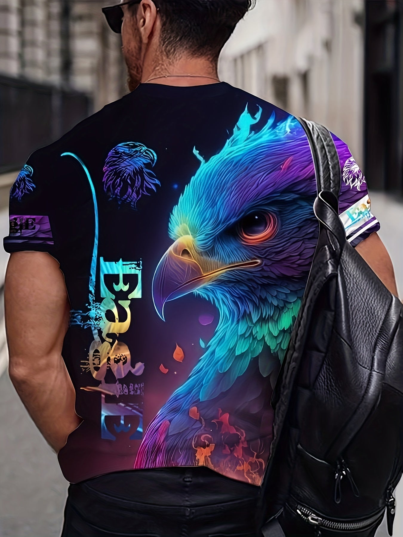 Men's Eagle Animal Print Short Sleeve T-shirt for Summer