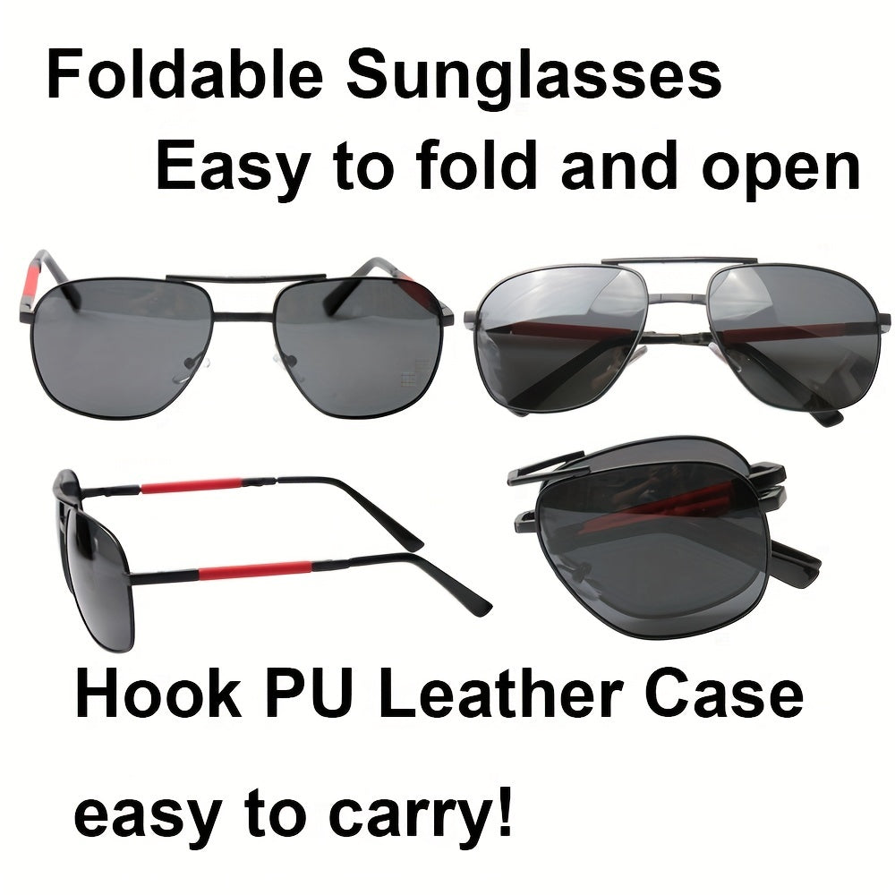 SOOLALA Men's Polarized Folding Driver Sunglasses With Zipper PU Leather Case
