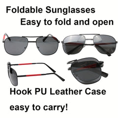 SOOLALA Men's Polarized Folding Driver Sunglasses With Zipper PU Leather Case