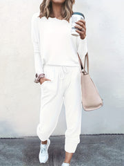 Solid Long Sleeve Top & Tapered Leg Pants Set