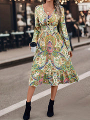 Boho Dress Paisley Floral Print V Neck Maxi Dress