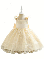Toddler Girls Bow Lace Embroidery Cami Princess Dress Gown