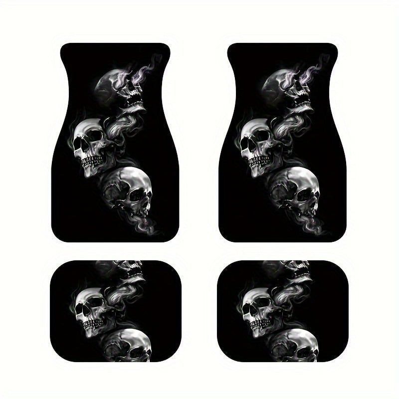 4pcs Horror Skull Car Floor Mats Water Absorbent Non-slip Stain Resistant Mats
