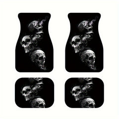 4pcs Horror Skull Car Floor Mats Water Absorbent Non-slip Stain Resistant Mats