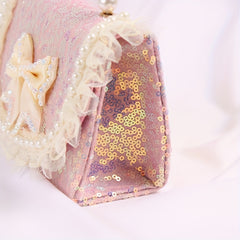 Sweet Bow Girls Crossbody Bag with Sequins & Pearl Handle