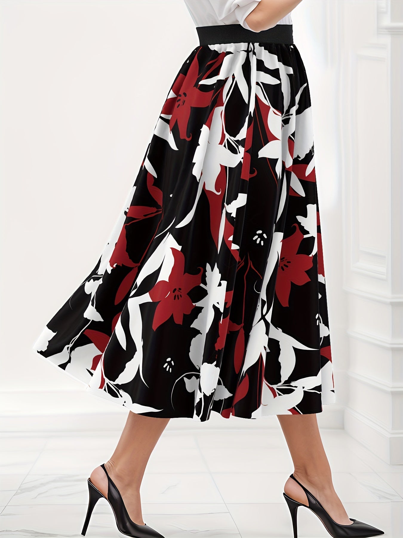 Floral Print High Rise Maxi Skirt