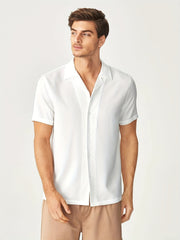 Men's Casual Short Sleeve Cotton Shirt for Summer Vacation