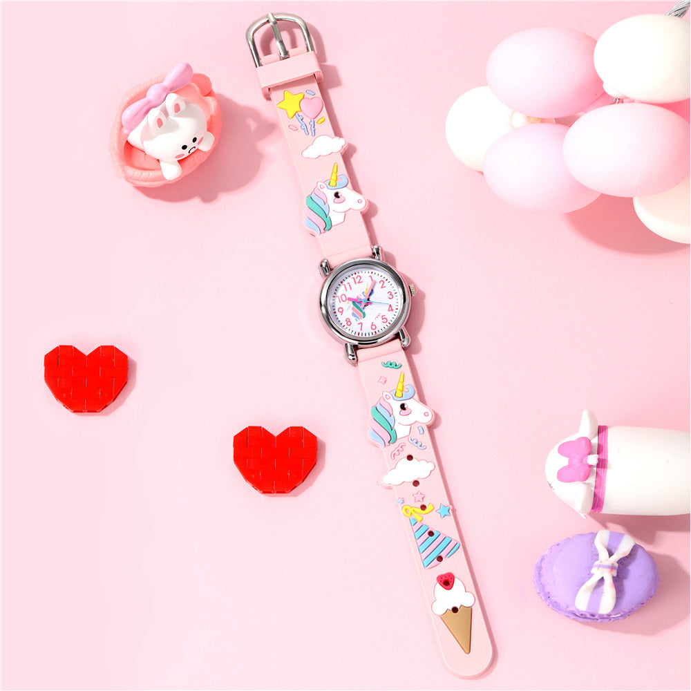 Girls Cartoon Quartz Watch Unicorn Ice Cream Print Gift