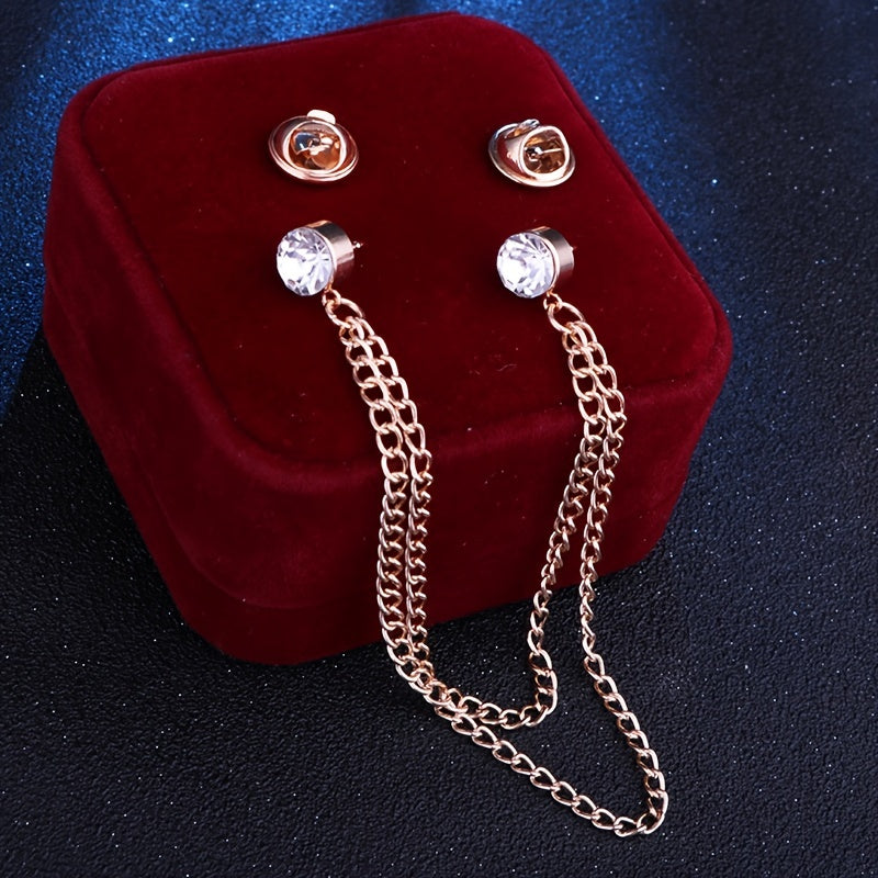 Rhinestone Tassel Pin Shirt Accessory Chain Brooch