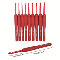 9pcs Red Soft Handle Crochet Hooks Set For Arthritic Hands