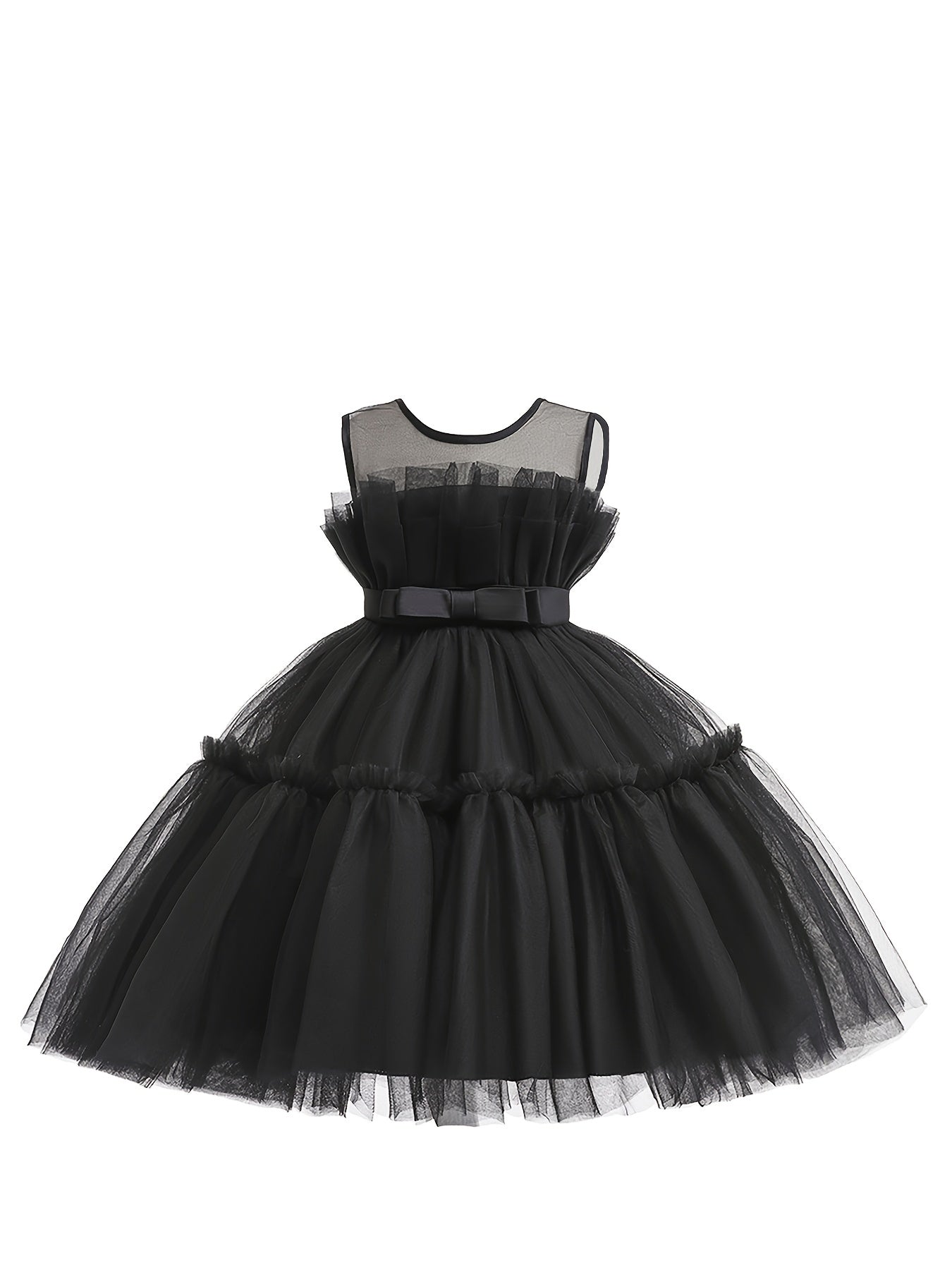 Girls Mesh Ruffled Princess Dress Sleeveless