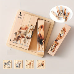 Wooden Animal Puzzle Toy 4 in 1 Animal Cognitive Puzzle Board