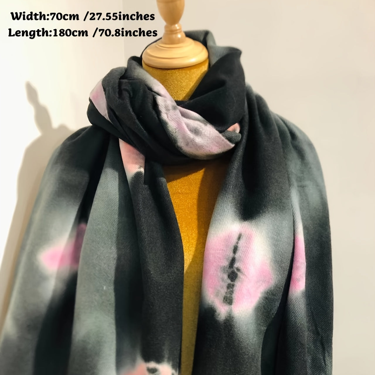 Pink Tie Dye Flower Tassel Shawl Cashmere Warm Wrap Windproof