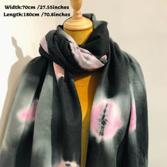 Pink Tie Dye Flower Tassel Shawl Cashmere Warm Wrap Windproof