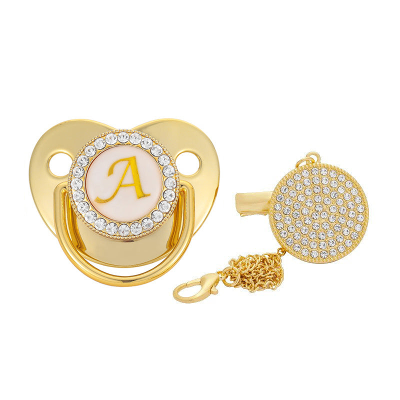 Golden 26 Letter Baby Pacifier with Rhinestone