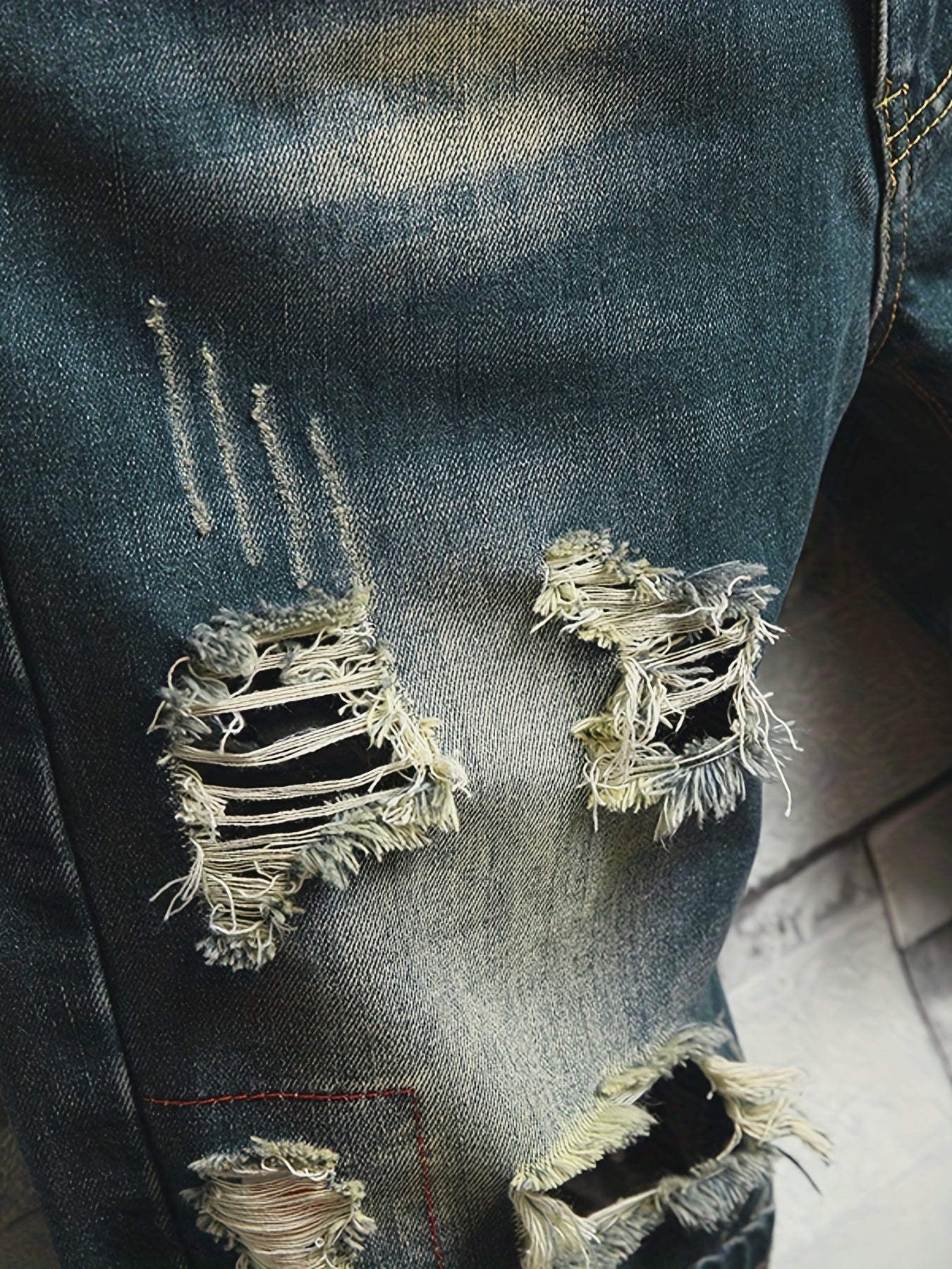 Men's Ripped Denim Shorts Slim Fit Casual Street Style Distressed