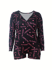 Loungewear Romper Women's Heart Print Long Sleeve