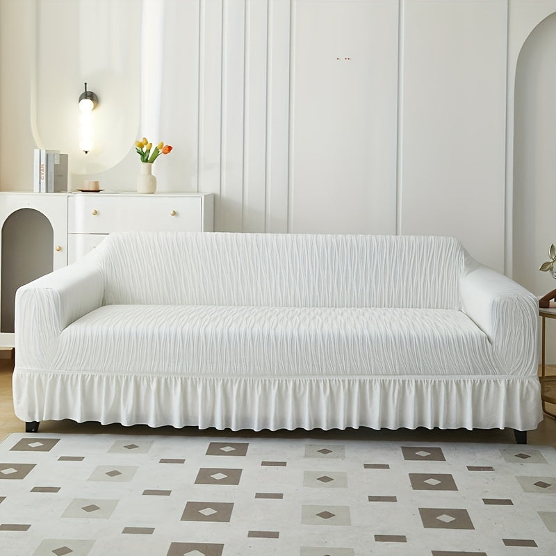 1pc Skirted Sofa Slipcover Stretch Couch Cover