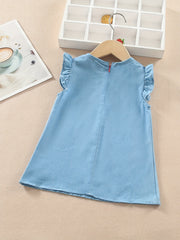 Toddler Girls Zip Up Denim Dress with Flutter Sleeve