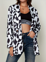 Geometric Print Double Breast Button Blazer