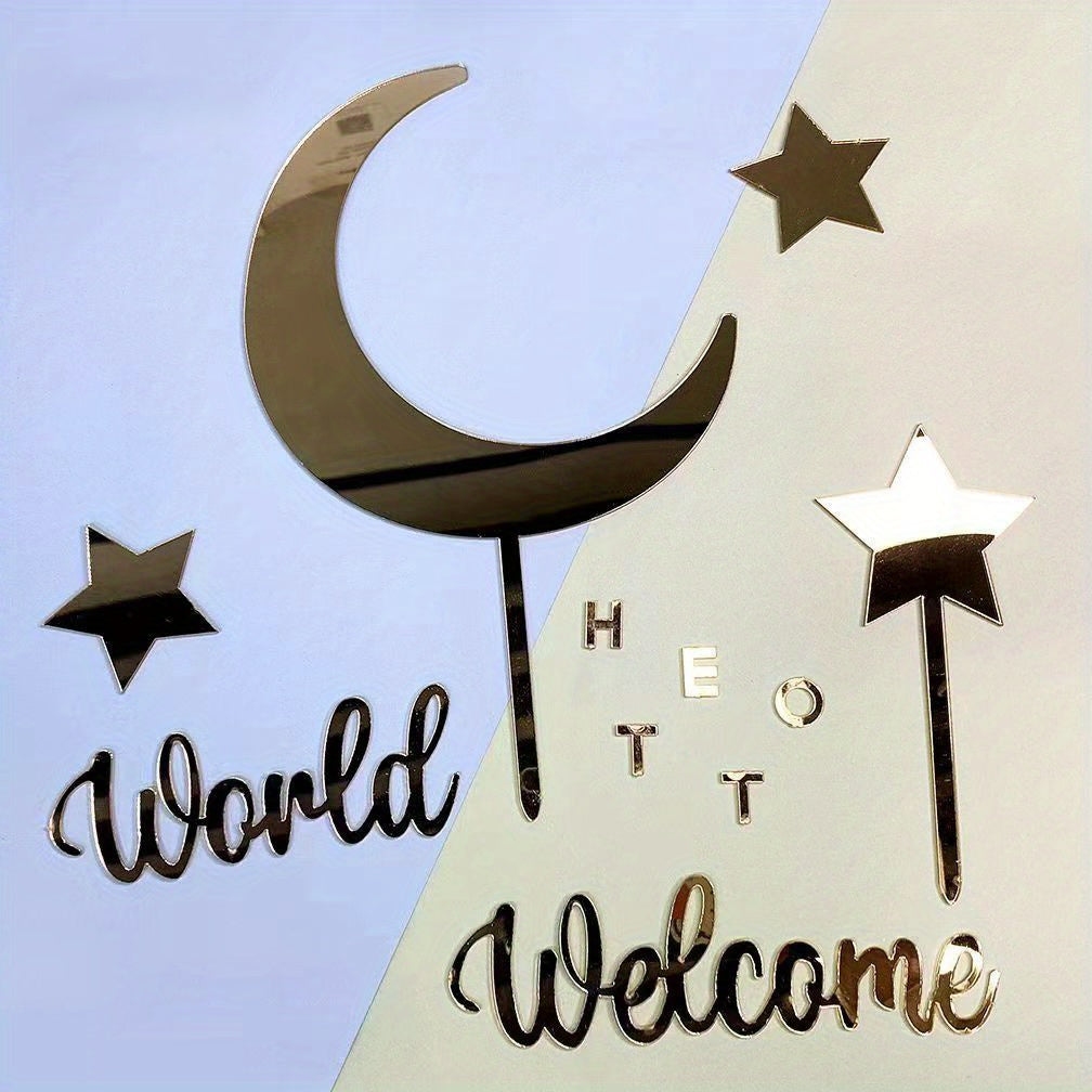 11pcs Star Moon Acrylic Cake Insert Card Baby's First Birthday Cake Decoration
