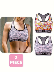 2pcs Letter Print Sports Bras for Women