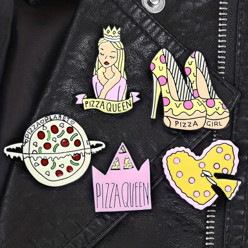 Alloy Pizza Crown High Heels Queen Heart Brooch