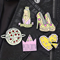 Alloy Pizza Crown High Heels Queen Heart Brooch
