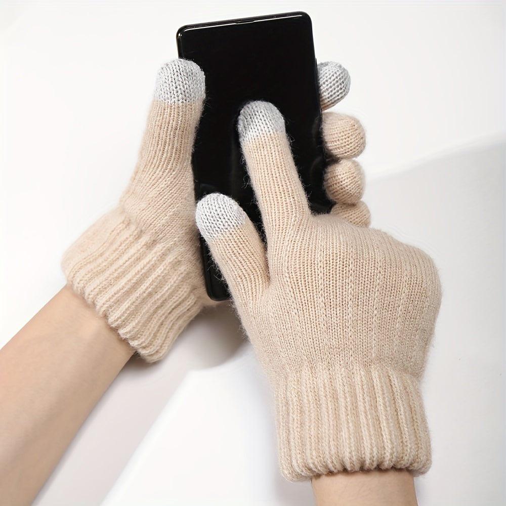 Plush Knit Touch Screen Gloves - Full Finger Cold Weather Gloves