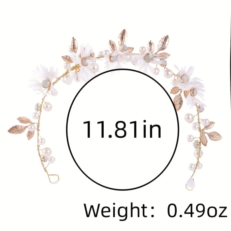 Faux Pearl Flower Leaf Headband Tiara for Women Bride Wedding Hair Accessories