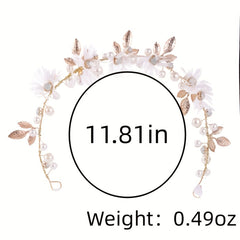 Faux Pearl Flower Leaf Headband Tiara for Women Bride Wedding Hair Accessories