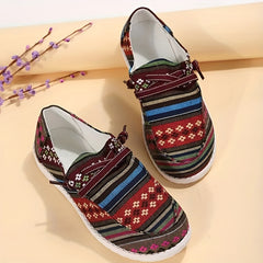 Floral & Stripe Graphic Boat Shoes Lace Up Flat Shoes Ethnic Style