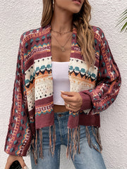 Ethnic Pattern Tassel Cardigan Vintage Open Front Cardigan