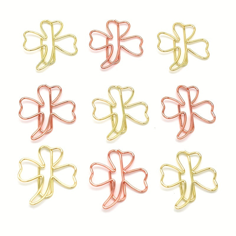 20pcs Clover shaped Pins Metal Office Supplies Golden Paper Clips Rose Style