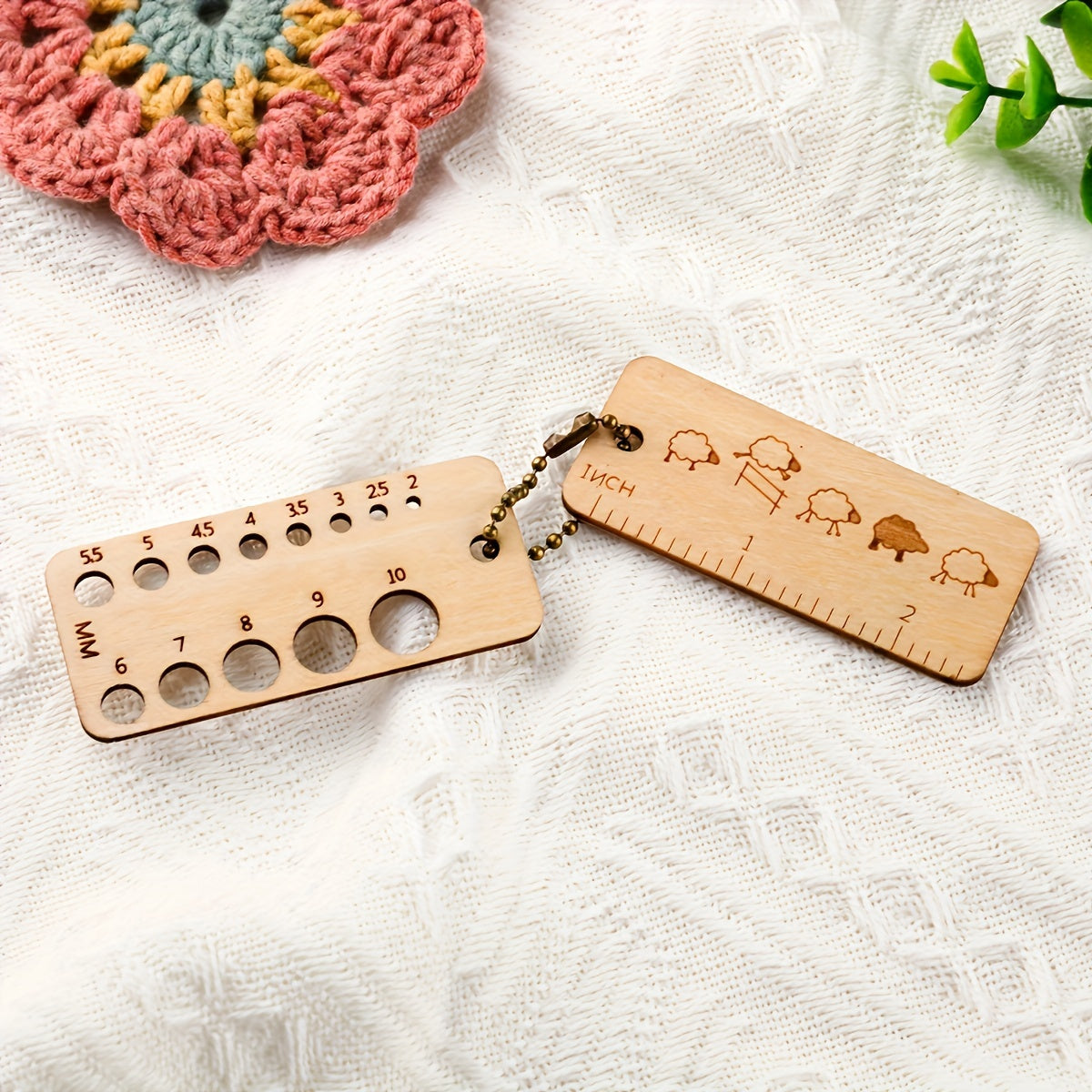 Wooden Sweater Needle Ruler Gauge Knitting Crochet Measurement Tool