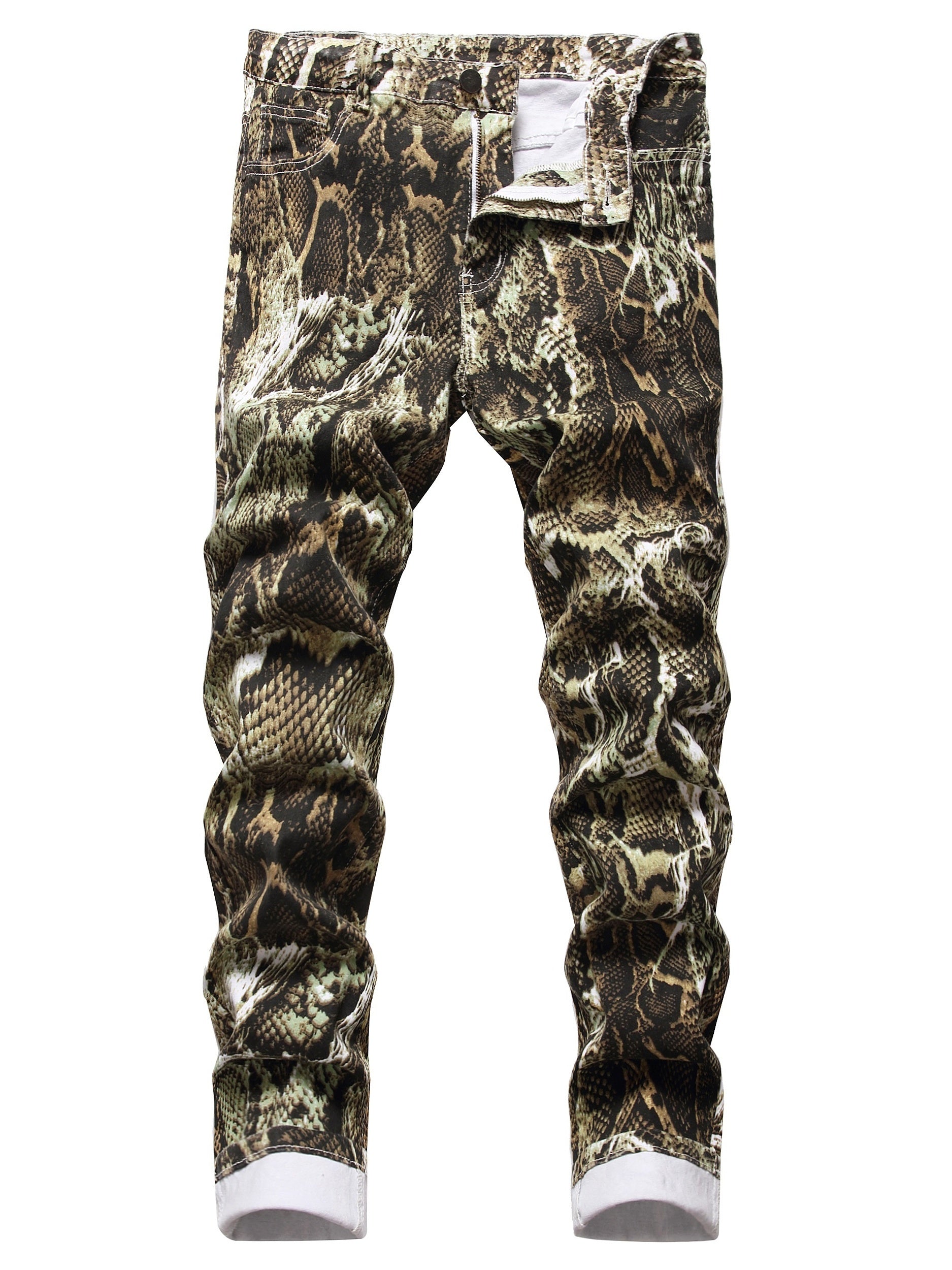 Men's Slim Snakeskin Print Cotton Jeans