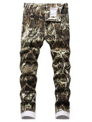 Men's Slim Snakeskin Print Cotton Jeans