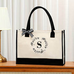 Letter Plant Print Tote Bag Large Capacity Shopping Bag