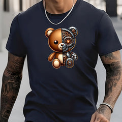 Men's Bear Pattern Shirt Casual Short Sleeve Tee Top