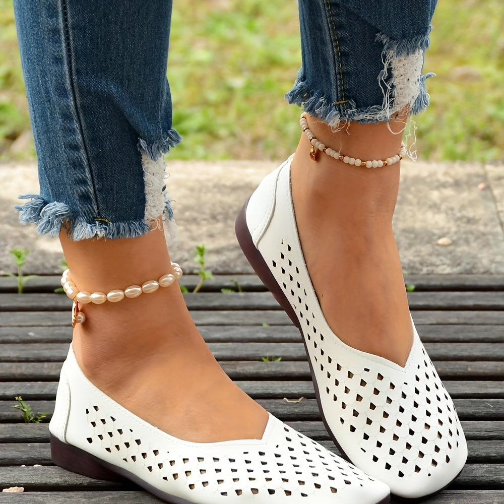Women's Hollow Out Flat Shoes Slip On Casual Breathable Walking Flats