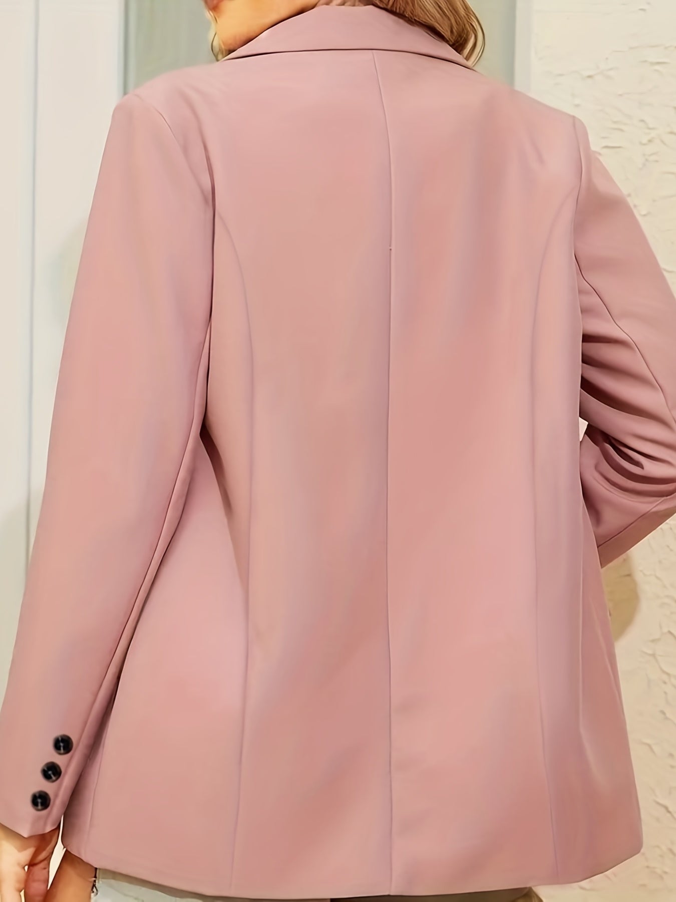 Solid Button Front Blazer Lapel Long Sleeve Blazer for Office & Work