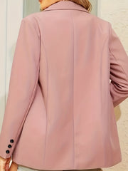 Solid Button Front Blazer Lapel Long Sleeve Blazer for Office & Work