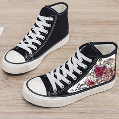 Floral Print Plush Lined Thermal Chunky Canvas Sneakers