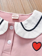 Girls' Preppy Skater Dress with Heart Embroidery